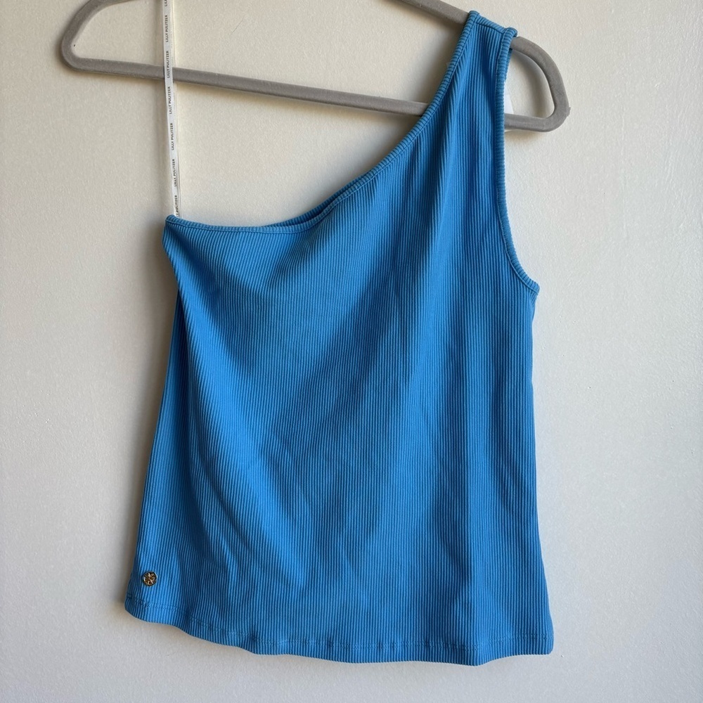 Lily Pulitzer Gael One Shoulder Ribbed Knit Tank Top In Lunar Blue Size M